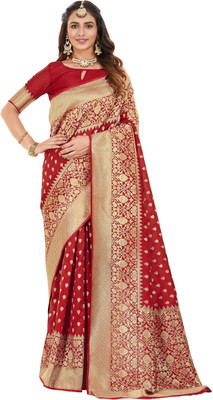 sareela Woven Banarasi Jacquard, Silk Blend Saree(Red)