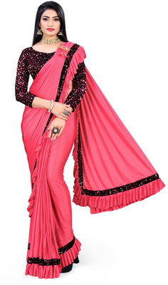 zoentik enterprise Solid/Plain Bollywood Lycra Blend Saree(Pink)