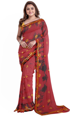 KHATRI AND SONS Embroidered Bandhani Chiffon Saree(Red)
