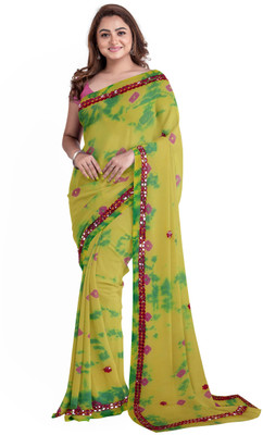 KHATRI AND SONS Printed Bandhani Chiffon Saree(Yellow)