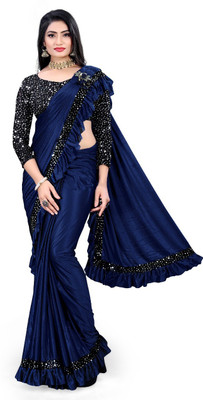 zoentik enterprise Solid/Plain Bollywood Lycra Blend Saree(Dark Blue)