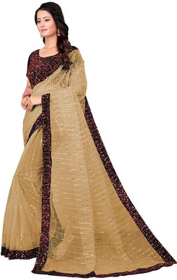 lalu creation Embroidered Bollywood Net Saree(Pack of 2, Cream)