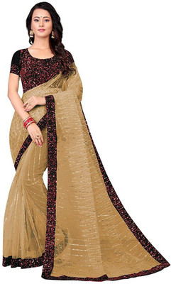 lalu creation Embroidered Bollywood Net Saree(Cream)