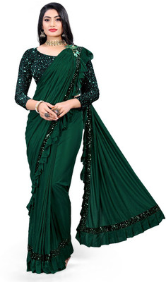 zoentik enterprise Solid/Plain Bollywood Lycra Blend Saree(Green)