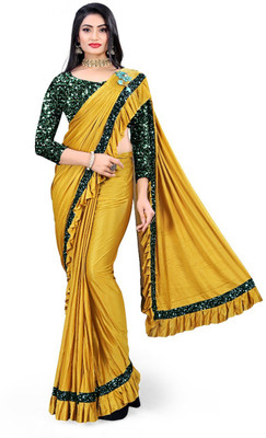 zoentik enterprise Solid/Plain Bollywood Lycra Blend Saree(Mustard)