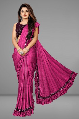 Kailash Checkered Bollywood Lycra Blend Saree(Magenta)