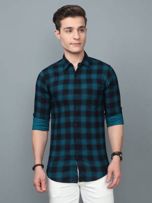 ASIAN & FITCH Men Checkered Casual Green Shirt