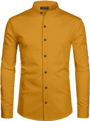 MILDIN Men Solid Casual Yellow Shirt