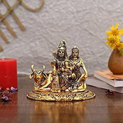 haridwar bazaar Sai Collection Handcrafted Shiva Parvati Ganesh Idol Shiv Parivar Murti Statue Sculpture - Hindu Lord Shiva Idols Family Sitting On Nandi Showpiece Figurine For Home Office Temple Mandir Decoration Decorative Showpiece  -  15.2 cm(Brass, Yellow)