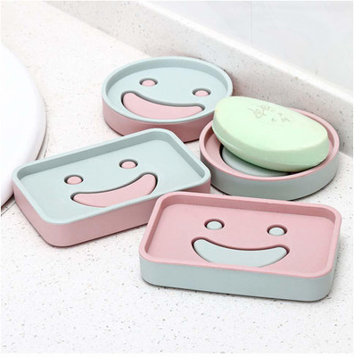 Primetan Soap Holder for Bathroom | Happy Shower | Soap Case Box | Soap Dish | Colourful Emoji Smiley Soap Container | Travel Soap Box | Bathroom Essential | for Waterproof Long-Lasting Soap (Round)(Pink, Blue)