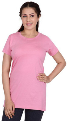 JASNIT Solid Women Round Neck Pink T-Shirt