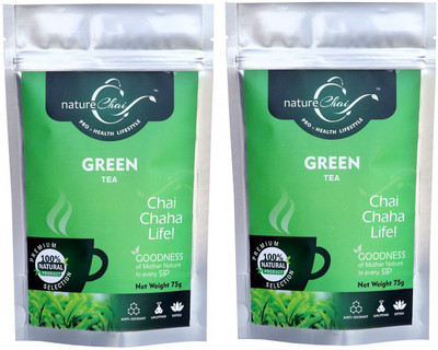 Nature Chai Pure & Light Loose Green Tea Leaves 75gX2 (Total 150g)Pack, All Natural Flavour, Zero Calories - Improves Metabolism & Reduces Waist in zip pack Green Apple Tea Pouch(2 x 75 g)