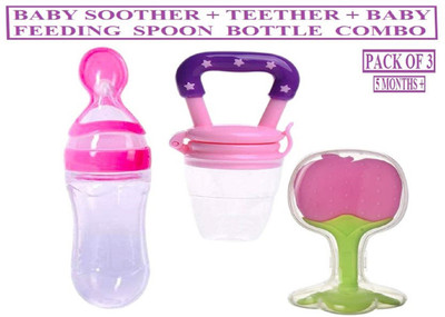 smilykid Baby Fruit Shape Silicone Teether Teething Toys Textured Teether and Feeder(APPLE PINK)
