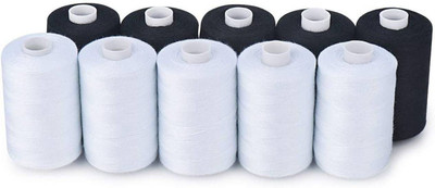 Lucknow Crafts White, Black Thread(800 m Pack of10)