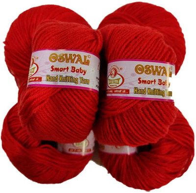 JEFFY Oswal Smart Baby Wool Hand Knitting Soft Fingering Crochet Hook 8pcs (200gms) 25gm Each Ball Shade no.12 clert red