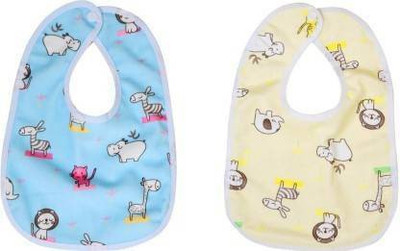 Everkid Baby Button Bibs Apron for Feeding and Drooling Cute Animated Print with Tich Button Double Layered Waterproof(Multicolor)