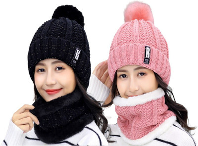 Dressify Self Design Beanie Cap(Pack of 2)