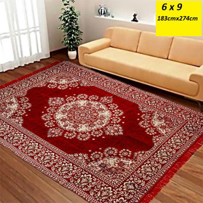 NCS Red, White Acrylic Carpet(6 ft,  X 9 ft, Rectangle)