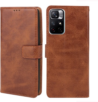 MG Star Flip Cover for Xiaomi Redmi Note 11T 5G(Brown, Shock Proof, Pack of: 1)