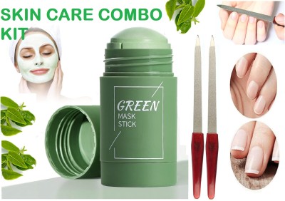 GFSU Green Tea Stick Mask Purifying Clay Solid Mask Stick Oil Control Moisturizing Anti-Acne Acne Face Skin Care & Gentle Precise Nail Shaping, Washable Stainless Steel Permanent Pedicure Nail Filer(2 Items in the set)