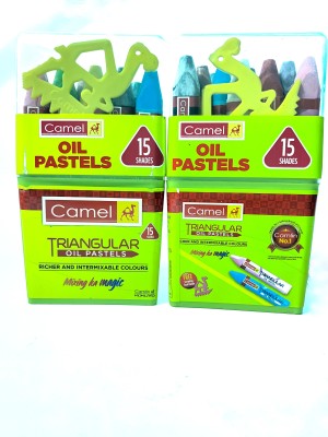 Camlin Tringular oil pastels 15 shades for drawing color (Set of 2)(Multicolor)