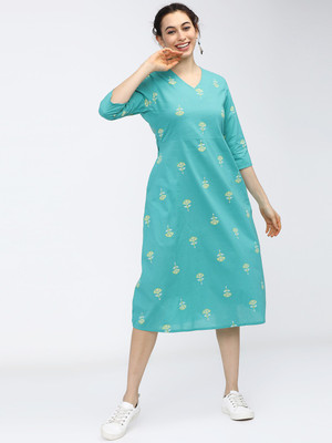 Vishudh Women Fit and Flare Blue Midi/Calf Length Dress