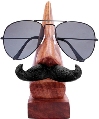 STUFFCOLLECTION 1 Compartments wooden Wooden Nose Shaped Specs Eyeglass Holder Stand with Moustache - (Set of 1)(Brown)
