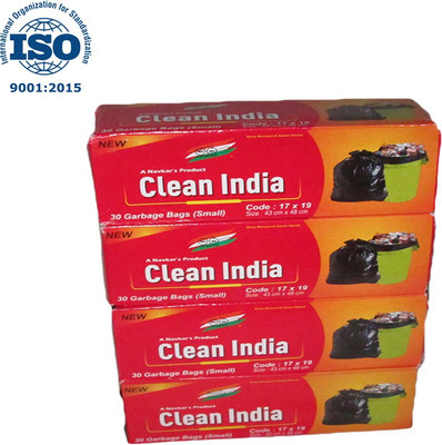 univercel Clean India Black Garbage bag (Small) (120 Bags)(Pack of 4 ) (17x19inch) (43x48cm) | with Tie strap| Small 17 L Garbage Bag Small 17 L Garbage Bag  Pack Of 120(120Bag )