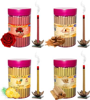 Shankh Rose, Panchvati, Pineapple & Sandal (Chandan) Dhoop Stick (Incense Stick) Pack of 400 gram (100 + 100 + 100 + 100) Fragrances Rose, Panchvati, Pineapple, Sandal (Chandan)(100 g, Set of 4)