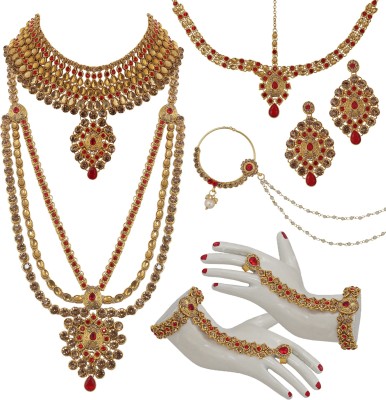 Lucky Jewellery Alloy Gold-plated Red Jewellery Set(Pack of 1)