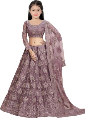 PILUDI Girls Lehenga Choli Ethnic Wear Embroidered Lehenga, Choli and Dupatta Set(Pink, Pack of 1)