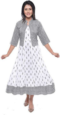 SHIFA Women Printed Flared Kurta(White)