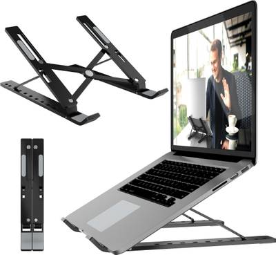 ELV DIRECT Laptop Stand for Desk, Adjustable Lapdesk Portable Aluminum Laptop Holder, Foldable Portable Laptop Stand 7 Angles Anti-Slip Riser Compatible 9-15.6 inch Laptop Stand