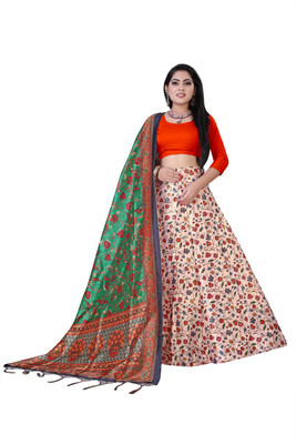 DISHWA FASHION Digital Print Semi Stitched Lehenga Choli(Beige)