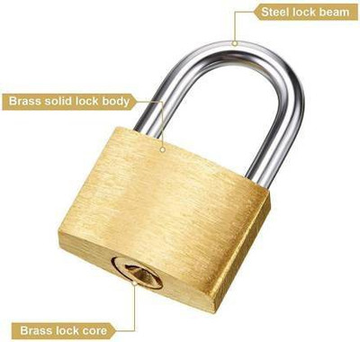 GVJ TARDERS Golden Pressing for or and Pack of 1 with 3 Keys.(63MM) Padlock (Golden) Padlock(GOLDEN)