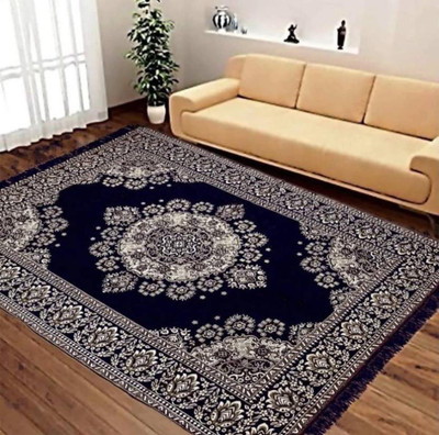 NCS 5 cm  X 7 cm Cotton Carpet(Rectangle, Dark Blue, White)