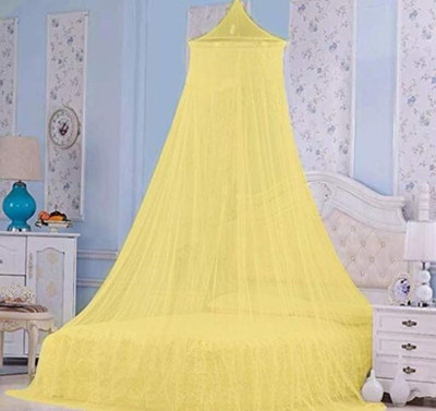 VD Enterprise Polyester Adults Washable Round Double Bed Mosquito Net [Yellow] Polyester Mosquito Net(Yellow, Ceiling Hung)