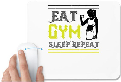 UDNAG White Mousepad 'Gym | eat gym sleep repeat' for Computer / PC / Laptop [230 x 200 x 5mm] Non Slip Base Mousepad(White)