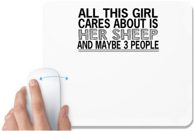 UDNAG White Mousepad 'Sheep | all this girl cares about is' for Computer / PC / Laptop [230 x 200 x 5mm] Non Slip Base Mousepad(White)