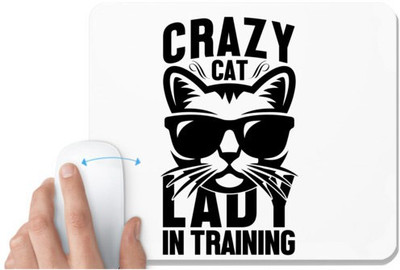 UDNAG White Mousepad 'Cat Lady | Crazy cat' for Computer / PC / Laptop [230 x 200 x 5mm] Non Slip Base Mousepad(White)