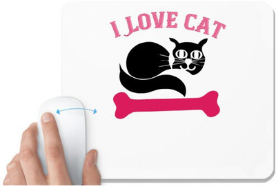UDNAG White Mousepad 'Cat | i love cat 01' for Computer / PC / Laptop [230 x 200 x 5mm] Non Slip Base Mousepad(White)
