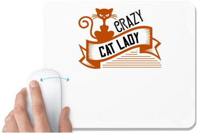 UDNAG White Mousepad 'Lady | crazy cat lady 01' for Computer / PC / Laptop [230 x 200 x 5mm] Non Slip Base Mousepad(White)