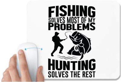 UDNAG White Mousepad 'Fishing Hunting | Fishing solves' for Computer / PC / Laptop [230 x 200 x 5mm] Non Slip Base Mousepad(White)