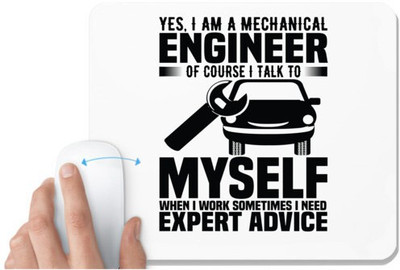 UDNAG White Mousepad 'Mechanical Engineer | Yes, I Am A Mechanical' for Computer / PC / Laptop [230 x 200 x 5mm] Non Slip Base Mousepad(White)