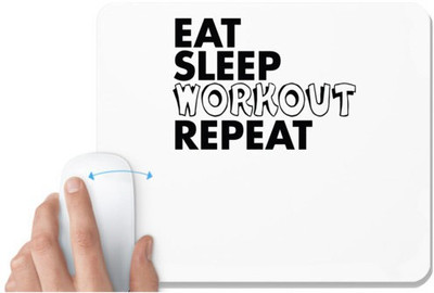 UDNAG White Mousepad 'Workout, Gym | eat sleep workout repeat 2' for Computer / PC / Laptop [230 x 200 x 5mm] Non Slip Base Mousepad(White)