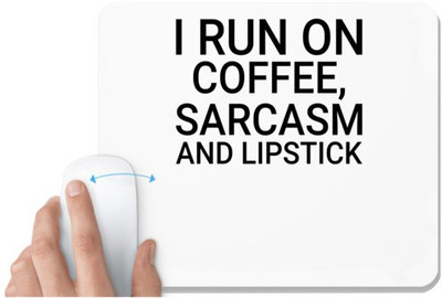 UDNAG White Mousepad 'Makeup | i run on coffee' for Computer / PC / Laptop [230 x 200 x 5mm] Non Slip Base Mousepad(White)