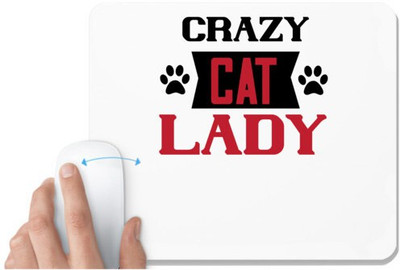 UDNAG White Mousepad 'Lady | crazy cat lady' for Computer / PC / Laptop [230 x 200 x 5mm] Non Slip Base Mousepad(White)