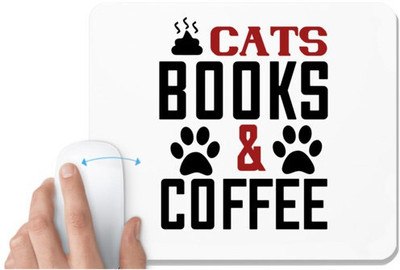 UDNAG White Mousepad 'Books Cat Coffee | cats books and coffee' for Computer / PC / Laptop [230 x 200 x 5mm] Non Slip Base Mousepad(White)