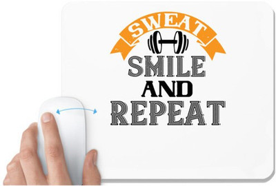 UDNAG White Mousepad 'Gym | sweat smail and repeat' for Computer / PC / Laptop [230 x 200 x 5mm] Non Slip Base Mousepad(White)