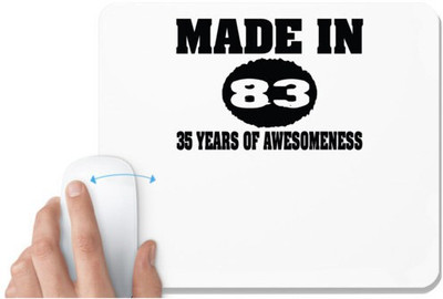 UDNAG White Mousepad 'Awesomeness | made in 84' for Computer / PC / Laptop [230 x 200 x 5mm] Non Slip Base Mousepad(White)